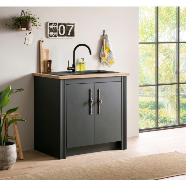 Comoda MYKONOS in stil modern, culoare gri antracit-stejar, 100 cm lungime - imagine 1
