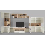 Set living format din 5 piese, fronturi lucioase, culoare alb cu stejar, 391 cm lungime - imagine 6