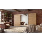 Dressing 360 cm lățime, culoare stejar, 3 uși glisante, oglindă pe mijloc, compartimentare premium, înălțime 229 cm