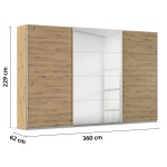 Dressing 360 cm lățime, culoare stejar, 3 uși glisante, oglindă pe mijloc, compartimentare premium, înălțime 229 cm - imagine 5