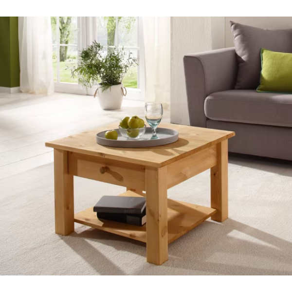 Măsuță de cafea din lemn masiv de pin, culoare naturală, 60x60 cm - imagine 1