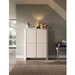 Comodă modernă ~OSHO~ 2 uși, culoare cashmere mat cu accente aurii, fronturi MDF, 103 cm lungime