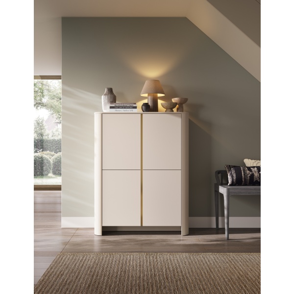Comodă modernă ~OSHO~ 2 uși, culoare cashmere mat cu accente aurii, fronturi MDF, 103 cm lungime - imagine 1