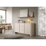 Comodă modernă ~OSHO~ 2 uși și 3 sertare, culoare cashmere mat cu accente aurii, fronturi MDF, 168 cm lungime