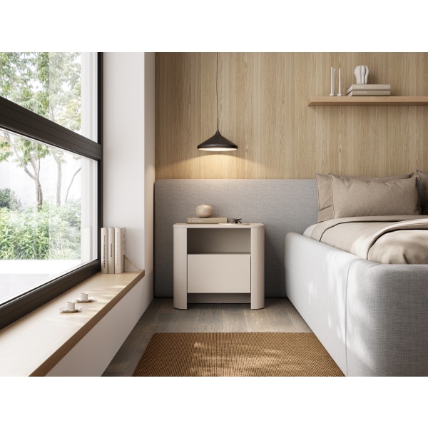 Noptieră modernă ~OSHO~ 1 sertar, culoare cashmere mat, fronturi MDF, 58 cm lungime - imagine 1