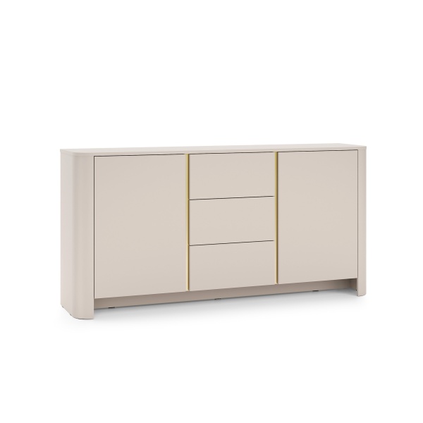 Comodă modernă ~OSHO~ 2 uși și 3 sertare, culoare cashmere mat cu accente aurii, fronturi MDF, 168 cm lungime - imagine 3