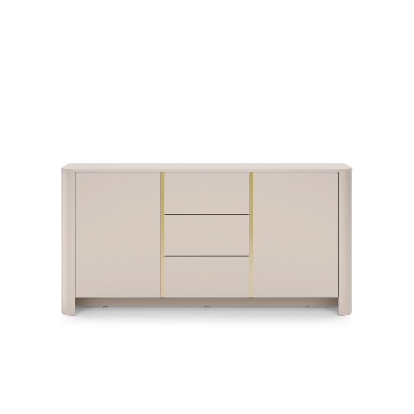 Comodă modernă ~OSHO~ 2 uși și 3 sertare, culoare cashmere mat cu accente aurii, fronturi MDF, 168 cm lungime - imagine 2