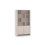 Bibliotecă modernă ~OSHO~ 2 uși, 8 rafturi deschise, culoare cashmere mat cu accente aurii, fronturi MDF, 103 cm lungime - imagine 3