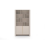 Bibliotecă modernă ~OSHO~ 2 uși, 8 rafturi deschise, culoare cashmere mat cu accente aurii, fronturi MDF, 103 cm lungime - imagine 2
