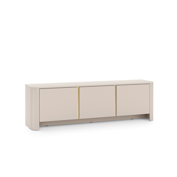 Comodă TV modernă ~OSHO~ 3 uși, culoare cashmere mat cu accente aurii, fronturi MDF, 168 cm lungime - imagine 3