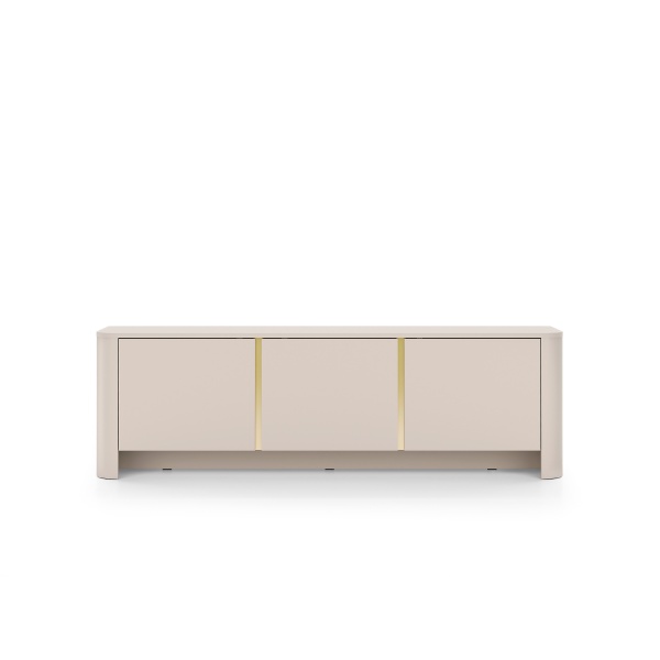 Comodă TV modernă ~OSHO~ 3 uși, culoare cashmere mat cu accente aurii, fronturi MDF, 168 cm lungime - imagine 2