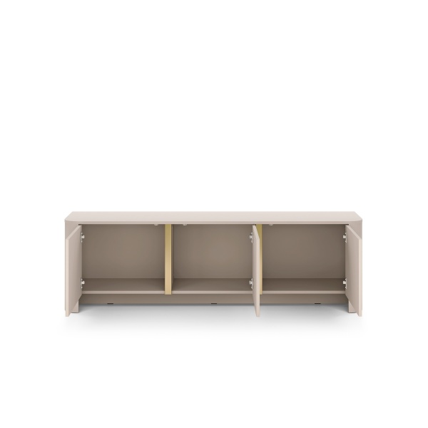 Comodă TV modernă ~OSHO~ 3 uși, culoare cashmere mat cu accente aurii, fronturi MDF, 168 cm lungime - imagine 4