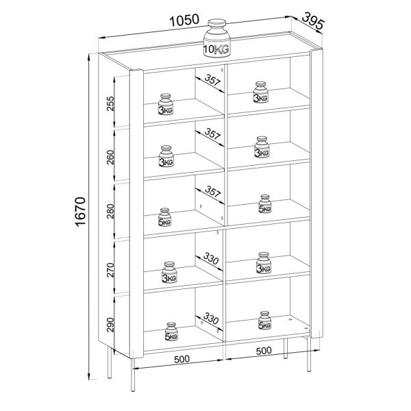 Bibliotecă modernă ~NORDIC~ , 2 uși, culoare cashmere combinat cu nuc, fronturi MDF, 105 cm lungime - imagine 5