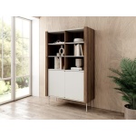 Bibliotecă modernă ~NORDIC~ , 2 uși, culoare cashmere combinat cu nuc, fronturi MDF, 105 cm lungime