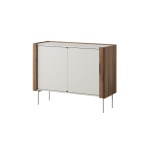 Comodă modernă ~NORDIC~ 2 uși, culoare cashmere combinat cu nuc, fronturi MDF, 105 cm lungime - imagine 3