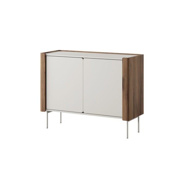 Comodă modernă ~NORDIC~ 2 uși, culoare cashmere combinat cu nuc, fronturi MDF, 105 cm lungime - imagine 3