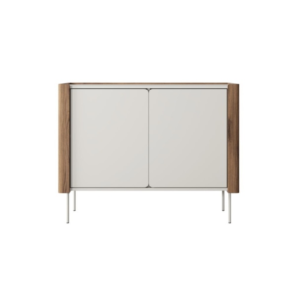 Comodă modernă ~NORDIC~ 2 uși, culoare cashmere combinat cu nuc, fronturi MDF, 105 cm lungime - imagine 2
