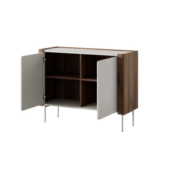 Comodă modernă ~NORDIC~ 2 uși, culoare cashmere combinat cu nuc, fronturi MDF, 105 cm lungime - imagine 4