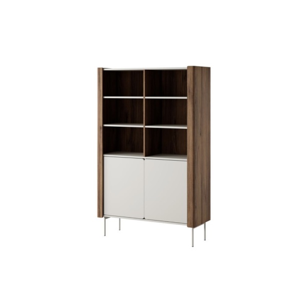 Bibliotecă modernă ~NORDIC~ , 2 uși, culoare cashmere combinat cu nuc, fronturi MDF, 105 cm lungime - imagine 3