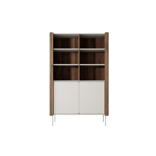 Bibliotecă modernă ~NORDIC~ , 2 uși, culoare cashmere combinat cu nuc, fronturi MDF, 105 cm lungime - imagine 2