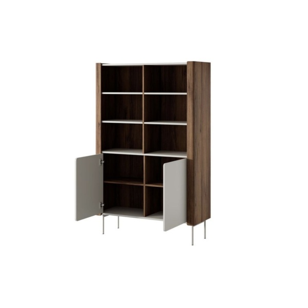 Bibliotecă modernă ~NORDIC~ , 2 uși, culoare cashmere combinat cu nuc, fronturi MDF, 105 cm lungime - imagine 4