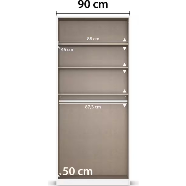 Dulap 91 cm lungime, 2 uși batante, oglindă, culoare crem, compartimentare, 210 cm înălțime - imagine 9