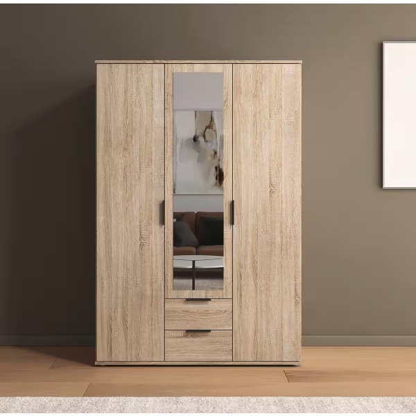 Dulap 127 cm lungime, 3 uși batante, 2 sertare, culoare și îmi, oglindă pe mijloc, 188 cm înălțime - imagine 1