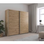 Dressing 226 cm lungime, 2 uși glisante, 2 cadrane oglindă, culoare stejar, 229 cm înălțime