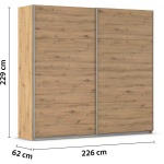 Dressing 226 cm lungime, 2 uși glisante, 2 cadrane oglindă, culoare stejar, 229 cm înălțime - imagine 5