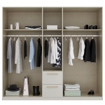 Dulap 226 cm lungime, 5 uși batante, 2 sertare, culoare gri mătase, mânere MDF stejar, 210 cm înălțime - imagine 7