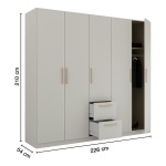 Dulap 226 cm lungime, 5 uși batante, 2 sertare, culoare gri mătase, mânere MDF stejar, 210 cm înălțime - imagine 8
