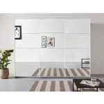 Dressing 271 cm lungime, 3 uși glisante, full oglindă, culoare albă, compartimentare premium, 229 cm înălțime