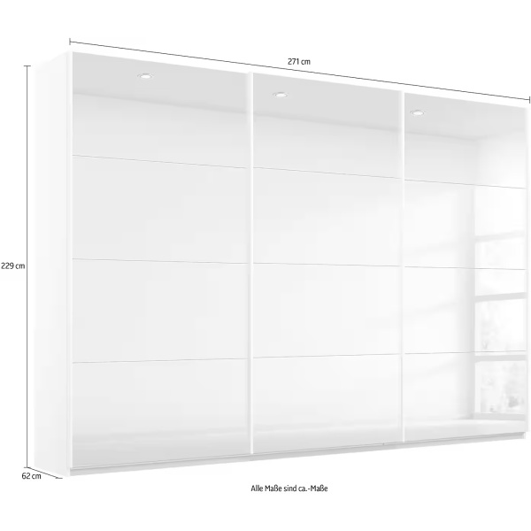 Dressing 271 cm lungime, 3 uși glisante, full oglindă, culoare albă, compartimentare premium, 229 cm înălțime - imagine 5