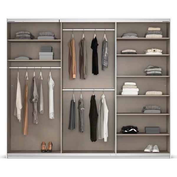 Dressing 271 cm lungime, 3 uși glisante, full oglindă, culoare albă, compartimentare premium, 229 cm înălțime - imagine 4