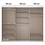 Dressing 271 cm lungime, 3 uși glisante, full oglindă, culoare albă, compartimentare premium, 229 cm înălțime - imagine 6