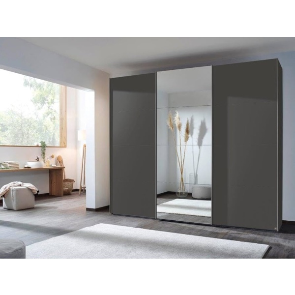 Dressing 271 cm lungime, 3 uși glisante, oglindă pe mijloc, culoare gri antracit, 236 cm înălțime - imagine 1