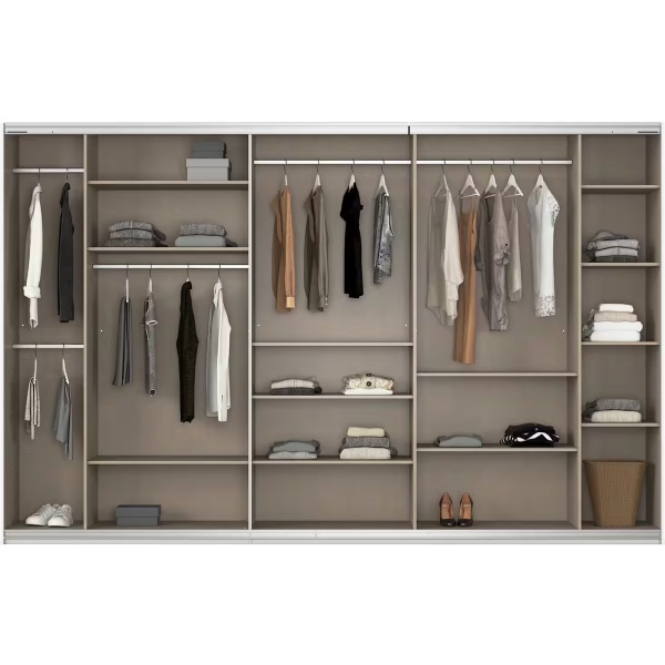 Dressing 360 cm lungime, 3 uși glisante, oglindă pe mijloc, fronturi alb lucios, compartimentare premium, 236 cm înălțime - imagine 4