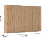 Dulap 315 cm lungime, 7 uși batante, culoare stejar, 210 cm înălțime - imagine 12