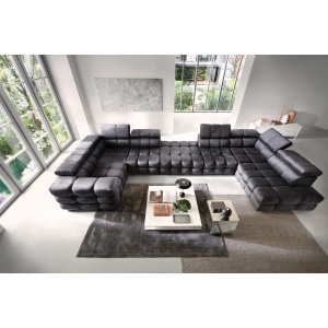 Colțar modular ~CAPRI~ material microfibră impermeabilă, tetiere reglabile, culoare gri antracit, 479 cm lungime