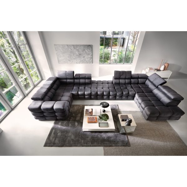 Colțar modular ~CAPRI~ material microfibră impermeabilă, tetiere reglabile, culoare gri antracit, 479 cm lungime - imagine 1