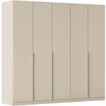 Dulap 226 cm lățime, 5 uși batante, compartimentare premium cu 8 rafturi, culoare champagne, material MDF și PAL, 229 cm înălțime, design modern pentru dormitor - imagine 3