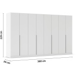 Dulap 360 cm lungime, 8 uși batante, culoare alb alpin, 229 cm înălțime, compartimentare premium - imagine 2