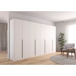 Dulap 360 cm lungime, 8 uși batante, culoare alb alpin, 229 cm înălțime, compartimentare premium