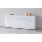 Comodă ~Napoli~ fronturi MDF lucios, culoare albă, 4 uși batante, 1 sertar, 208 cm lungime - imagine 2