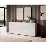 Comodă ~Napoli~ fronturi MDF lucios, culoare albă, 4 uși batante, 1 sertar, 208 cm lungime