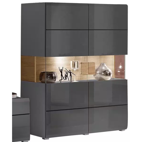 Comodă, 2 uși batante, culoare gri antracit-stejar, 122 cm lungime - imagine 2
