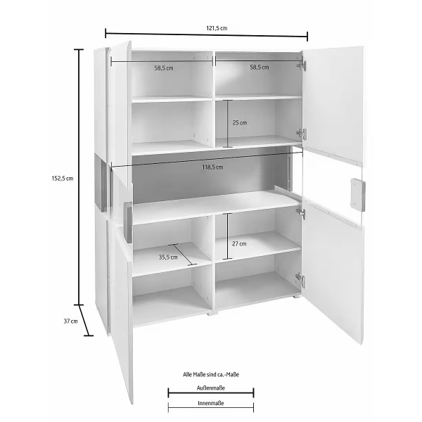 Comodă, 2 uși batante, culoare gri antracit-stejar, 122 cm lungime - imagine 4