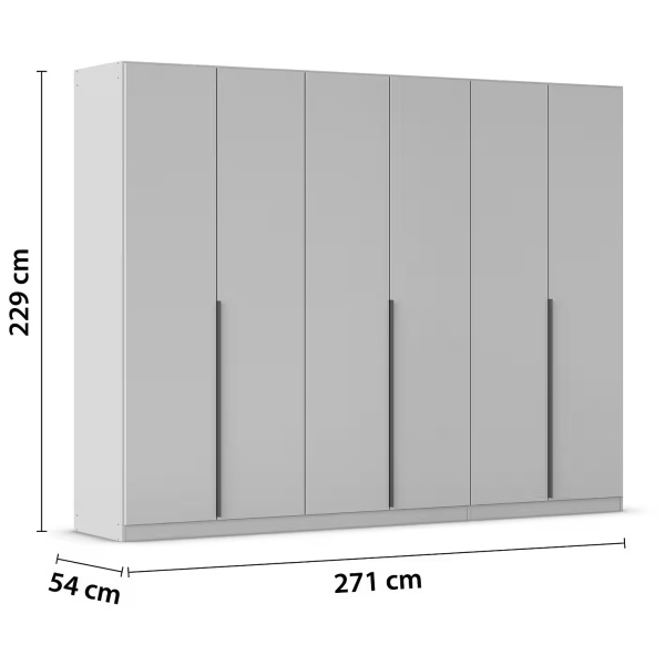 Dulap 271 cm lungime, 6 uși batante, culoare cașmir, compartimentare premium, mânere negru mat, 229 cm înălțime - imagine 6