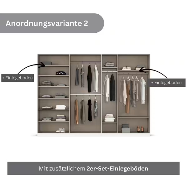 Dulap 315 cm lungime, 7 uși batante, culoare cașmir, compartimentare premium, mânere negru mat, 229 cm înălțime - imagine 4