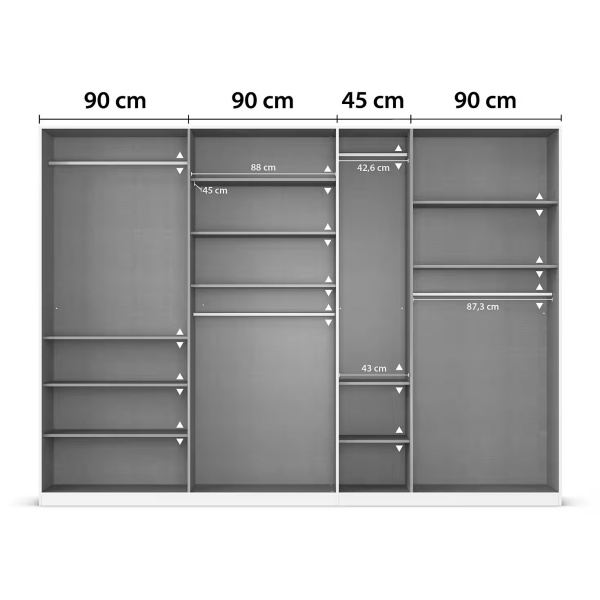 Dulap 315 cm lungime, 7 uși batante, culoare cașmir, compartimentare premium, mânere negru mat, 229 cm înălțime - imagine 8